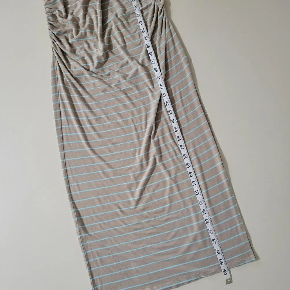 Victoria's Secret Ruched Side Tan & Teal Stripe Maxi Tank Dress - Picture 7 of 15